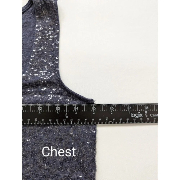 J Crew Sequin Scoop Neck Cotton Stretch Knit Top Size XS Aegean Blue - Picture 5 of 10